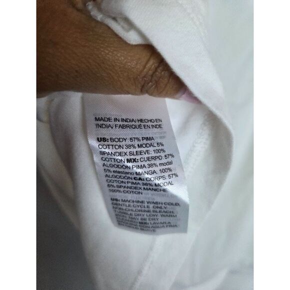 Chico's White Pima Cotton/Modal Crew Neck 3/4 Crochett Fringe Sleeves size XXL - Picture 6 of 8